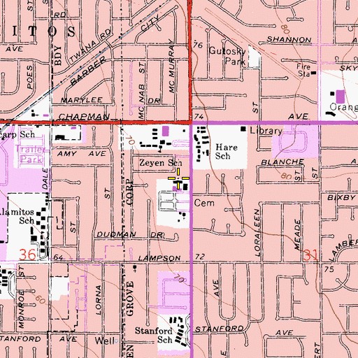 Topographic Map of Garden Grove Friends Church, CA