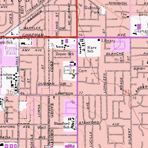 Topographic Map of Our Redeemer Lutheran Church, CA