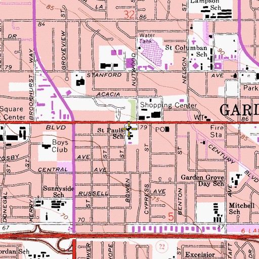 Topographic Map of Saint Paul's Lutheran Church, CA