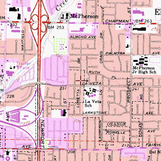 Topographic Map of Christ Lutheran Church of Orange, CA