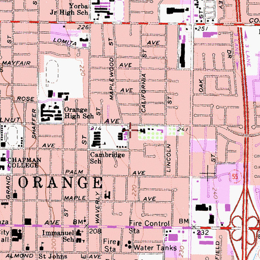Topographic Map of Orange Seventh Day Adventist Church, CA