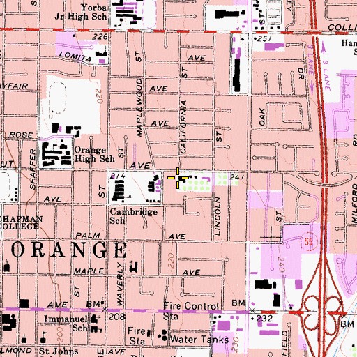 Topographic Map of Orange Seventh Day Adventist Church, CA