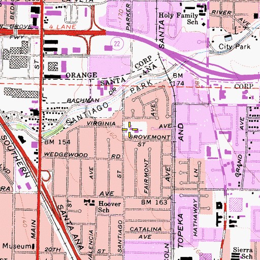 Topographic Map of Santa Ana Congregational Church, CA