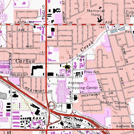 Topographic Map of Anaheim Post Office, CA