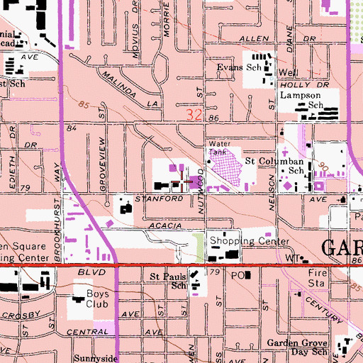 Topographic Map of Garden Grove Post Office, CA
