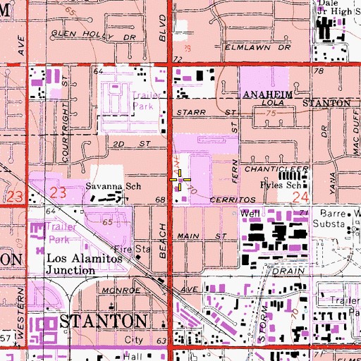 Topographic Map of Stanton Post Office, CA