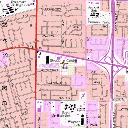 Topographic Map of Sunkist Post Office, CA