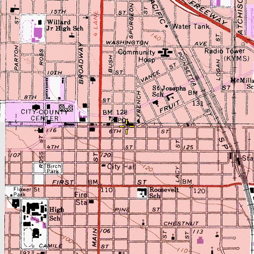 Topographic Map of First United Methodist Church, CA