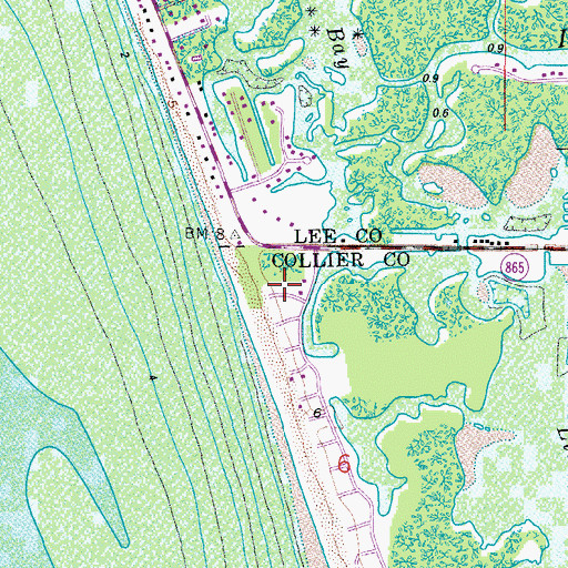 Topographic Map of Barefoot Beach, FL