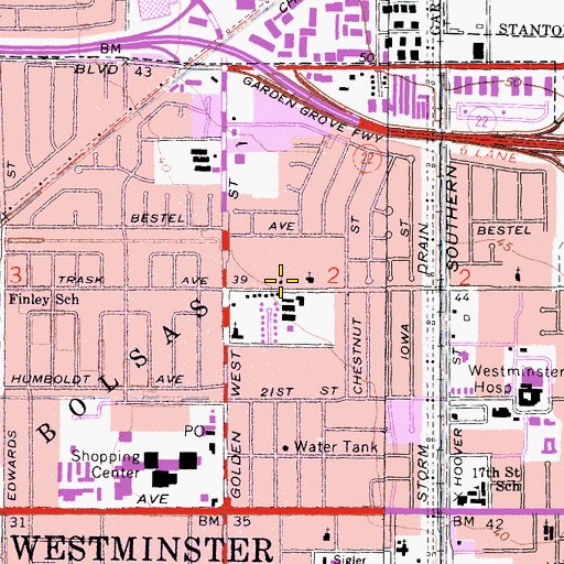 Topographic Map of Calvary School of Westminster, CA