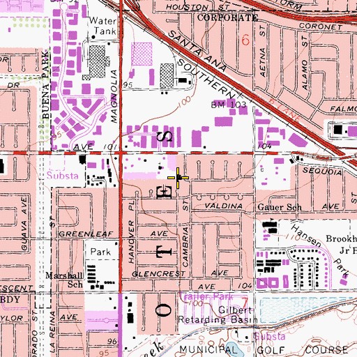 Topographic Map of Anaheim Japanese Free Methodist Church, CA