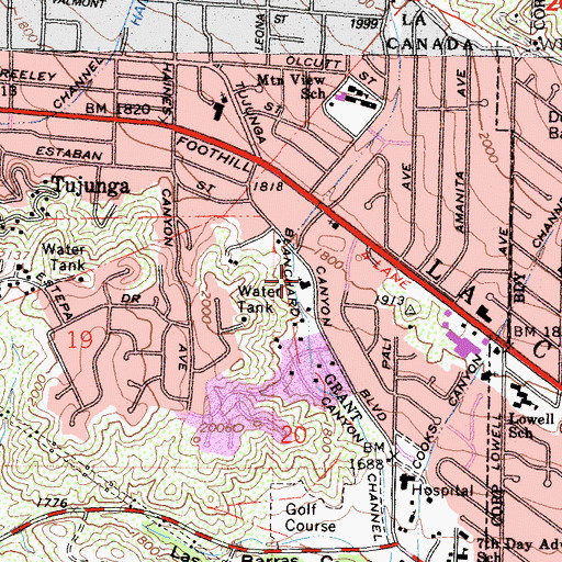 Topographic Map of Canyon Harvest Open Bible Church, CA