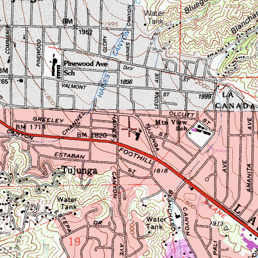 Topographic Map of Tujunga United Methodist Church, CA