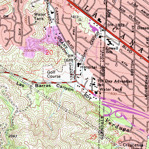 Topographic Map of Verdugo Hills Baptist Church, CA
