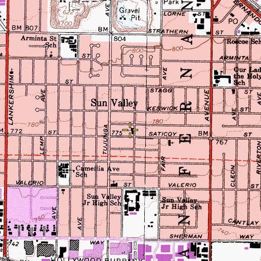 Topographic Map of First Christian Church of Sun Valley, CA
