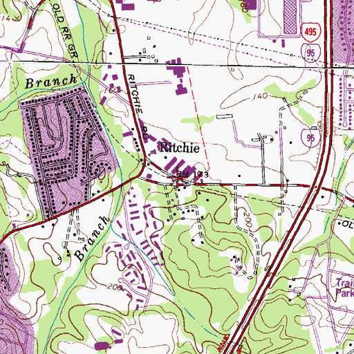 Topographic Map of Prince Georges County Volunteer Fire Department Ritchie Hill Volunteer Fire Company, MD