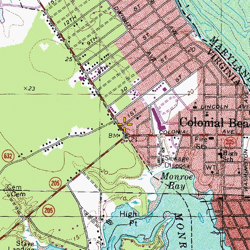 Topographic Map of Colonial Beach Police Department, VA