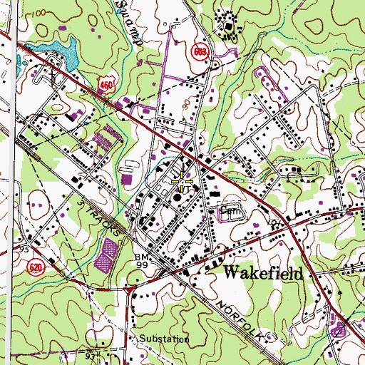 Topographic Map of Wakefield Volunteer Fire Department, VA