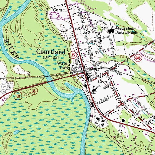 Topographic Map of Courtland Volunteer Rescue Squad, VA