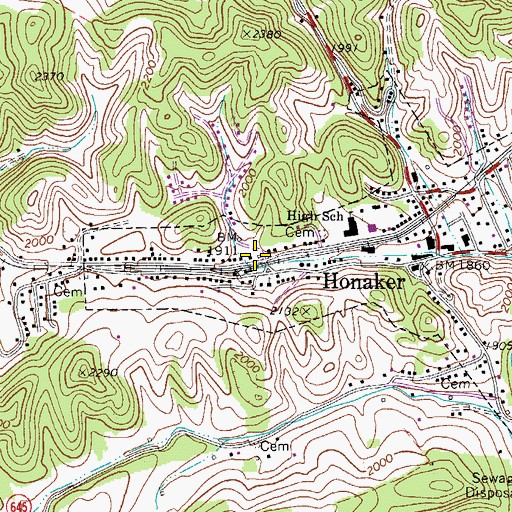 Topographic Map of Honaker Volunteer Fire Department, VA