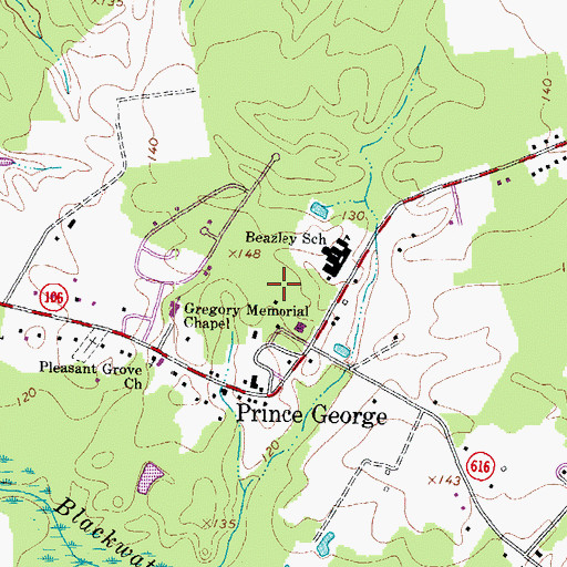 Topographic Map of Prince George County Sheriff's Office, VA