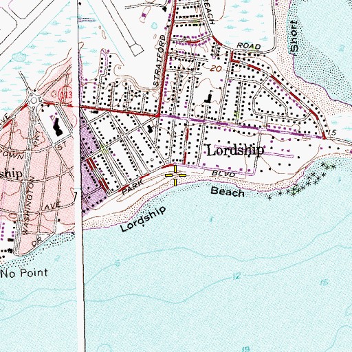 Topographic Map of Lordship Beach, CT