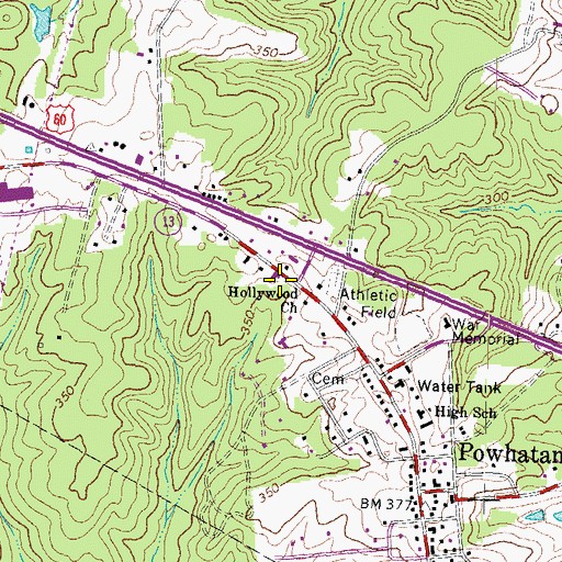 Topographic Map of Powhatan County Fire Department Company 1 - Powhatan Volunteer Fire Department, VA