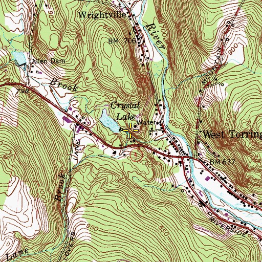Topographic Map of Lovers Lane Brook, CT