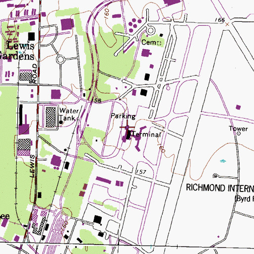 Topographic Map of Richmond International Airport Police Department, VA