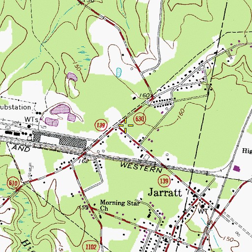 Topographic Map of Jarratt Volunteer Fire Department, VA