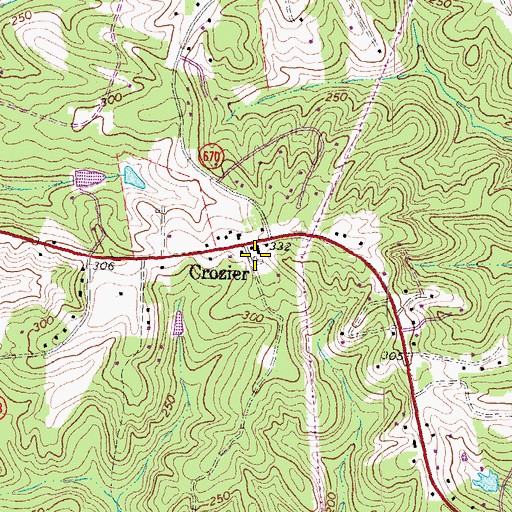 Topographic Map of Goochland County Volunteer Fire and Rescue Company 2 Crozier, VA