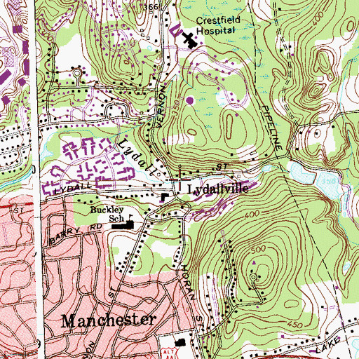 Topographic Map of Lydallville, CT