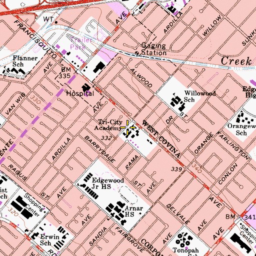 Topographic Map of Tri-City Southern Baptist Church, CA