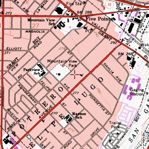 Topographic Map of Los Angeles Hanmi Presbyterian Church, CA