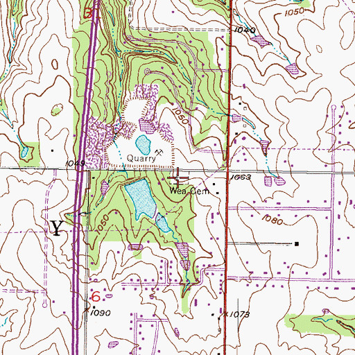 Topographic Map of Aubry Cemetery, KS