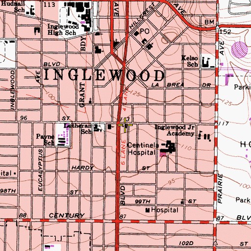 Topographic Map of First Foursquare Church, CA