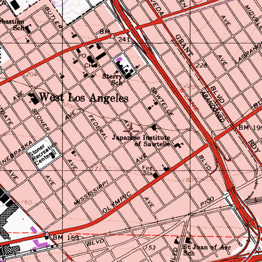 Topographic Map of Sawtelle Tenrikyo Church, CA