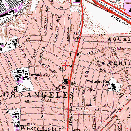 Topographic Map of Westchester Lutheran School, CA