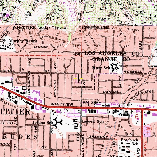 Topographic Map of Hope Lutheran Church, CA