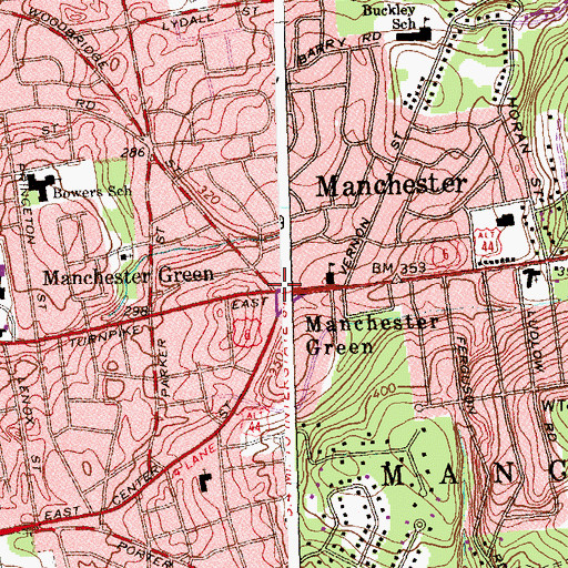 Topographic Map of Manchester Green, CT
