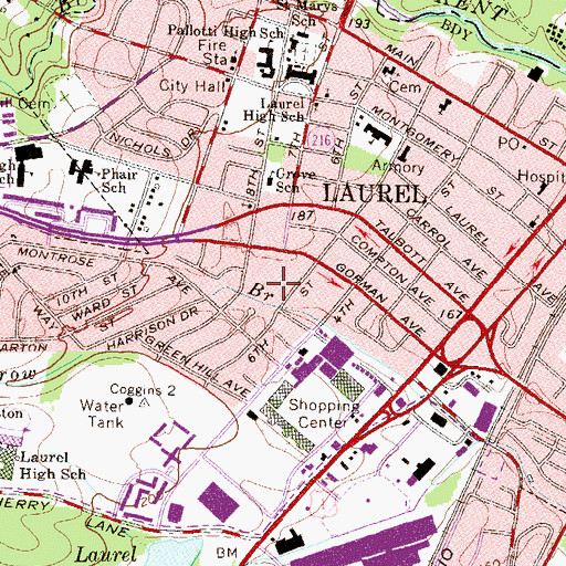 Topographic Map of Laurel Police Department, MD