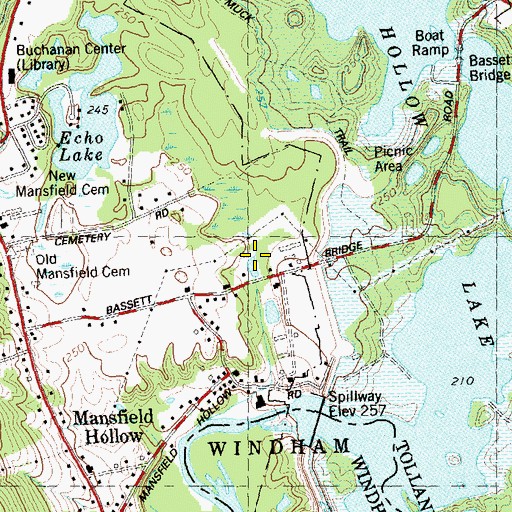 Topographic Map of Mansfield Hollow, CT
