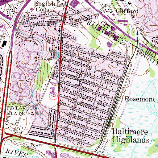 Topographic Map of English Consul Volunteer Firemens Association Station 37, MD