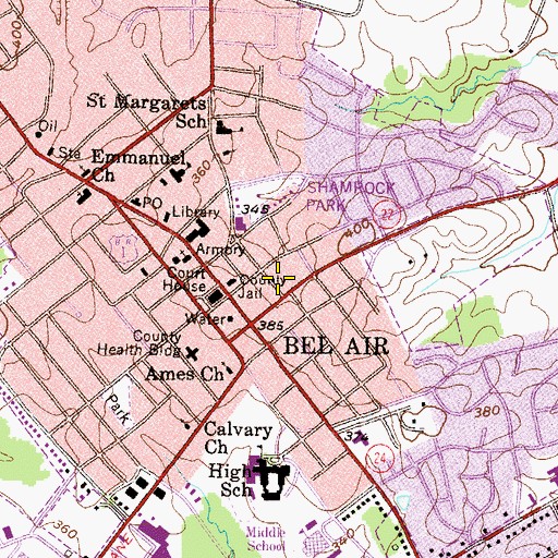 Topographic Map of Bel Air Volunteer Fire Company Bel Air Station, MD