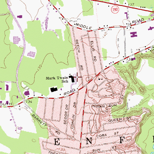Topographic Map of Mark Twain School, CT