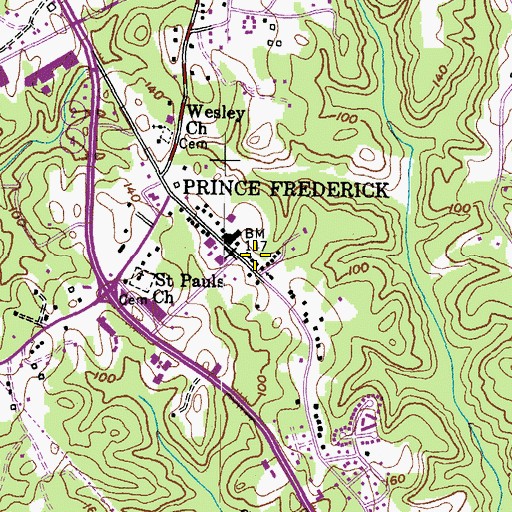 Topographic Map of Maryland State Police Department Prince Frederick Barrack U, MD