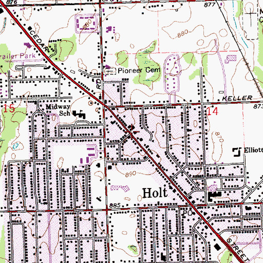 Topographic Map of Holt Central High School, MI
