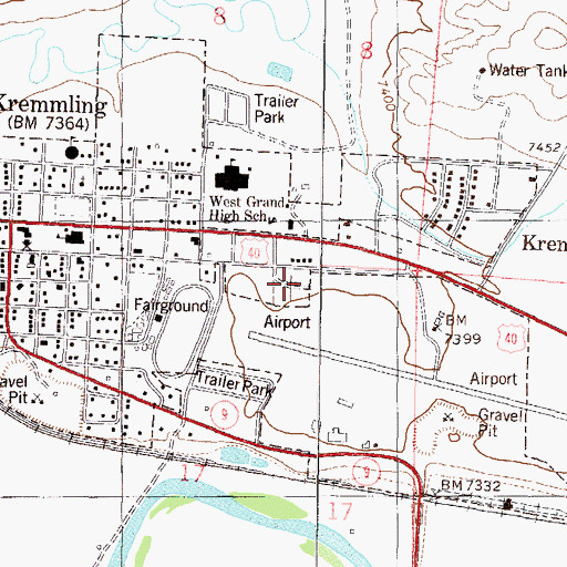 Topographic Map of Kremmling Riverside Cemetery, CO
