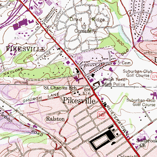 Topographic Map of Pikesville Shopping Center, MD