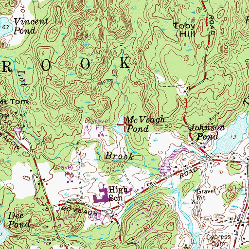 Topographic Map of McVeagh Pond, CT